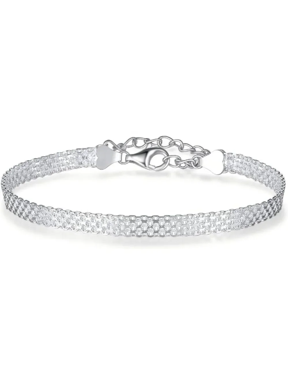 Elegant 925 Sterling Silver Mesh Chain Bracelet - Sparkling Embossed Jewelry for